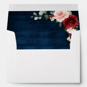 Enveloppe Burgundy Navy Blush Floral Mariage géométrique Env