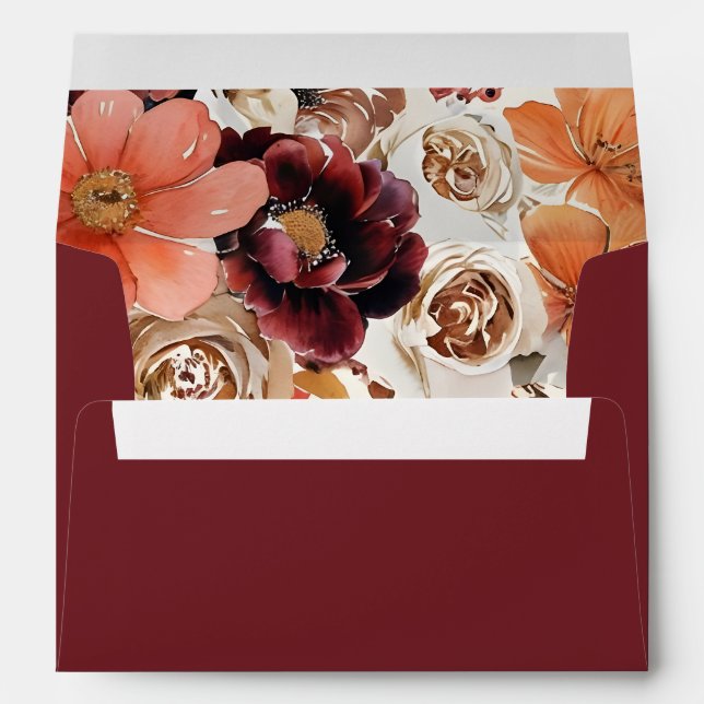 Enveloppe Burgundy Orange Floral Fall Wedding (Dos (Bas))