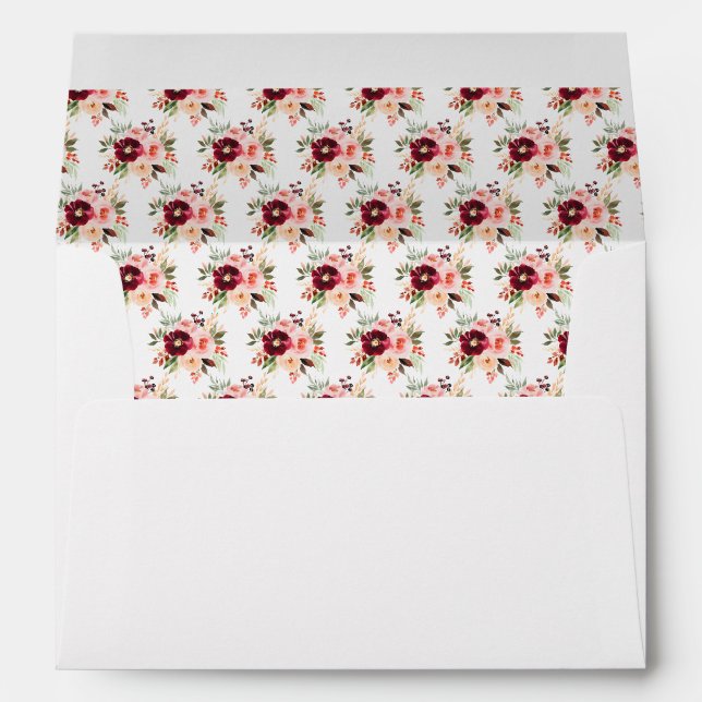 Enveloppe Burgundy Red and Blush Pink Floral Bridal Shower (Dos (Bas))