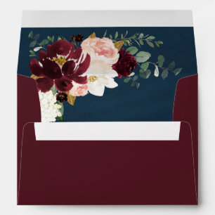 Enveloppe Burgundy rouge bleu rose or et bleu marine Mariage