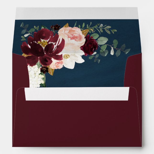 Enveloppe Burgundy rouge bleu rose or et bleu marine Mariage (Dos (Bas))