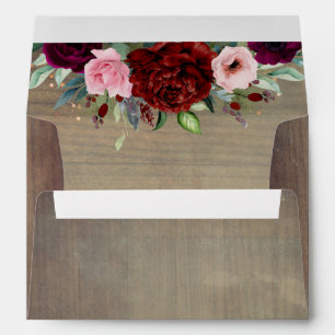 Enveloppe Burgundy Rouge Floral Mariage de bois rustique