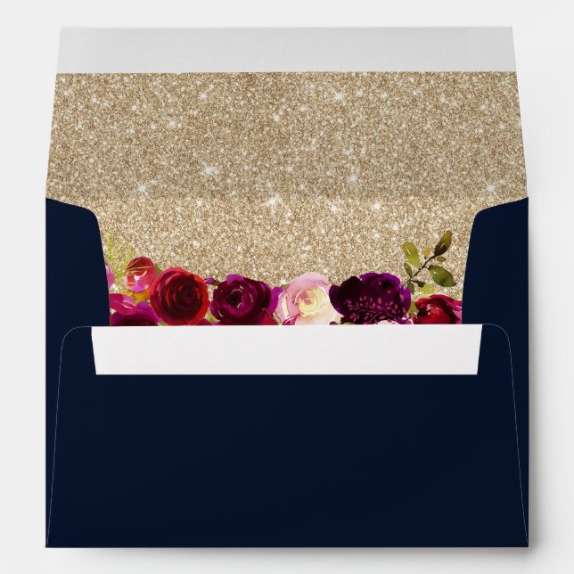 Enveloppe Burgundy Rouge Floral or Parties scintillant Marin (Dos (Bas))
