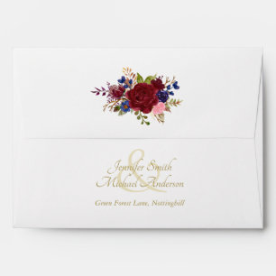 Enveloppe Burgundy Royal Blue Roses Mariage