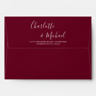 Enveloppe Burgundy Signature Script Chaîne Lumières Mariage