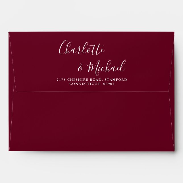Enveloppe Burgundy Signature Script Chaîne Lumières Mariage (Dos (Haut rabat))