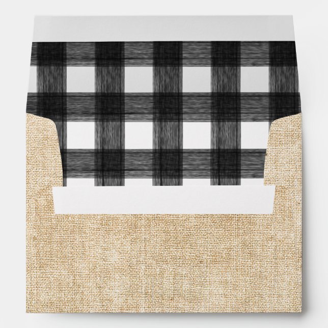 Enveloppe Burlap d'automne rustique et blanc noir En vichy p (Dos (Bas))