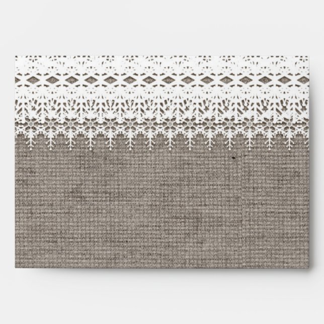 Enveloppe Burlap rustique et Faire-part de mariage de dentel (Devant)