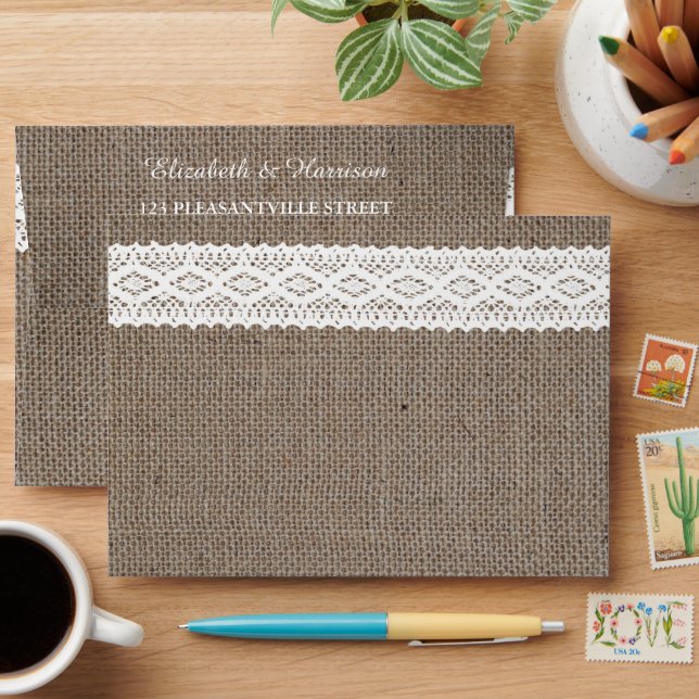 Enveloppe Burlap Rustique et Vintage Mariage en dentelle bla (Desk)