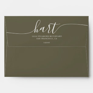 Enveloppe Burning Olive with White Script Adresse de retour