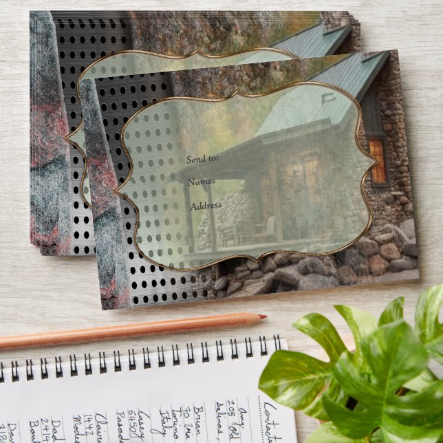 Enveloppe Cabine de pierre de famille rustique (Stacked)