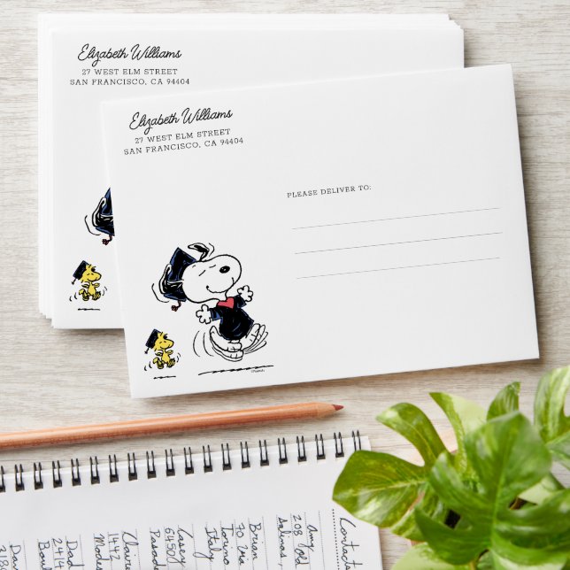 Enveloppe cacahuètes | Snoopy & Woodstock Graduation (Stacked)