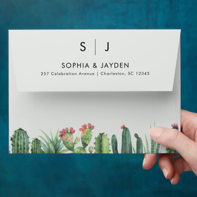 Enveloppe Cactus Aquarelle Sage Garden Mariage vert du déser (Hand)
