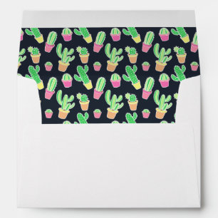 Enveloppe Cactus au néon d'aquarelle dans le motif de pots
