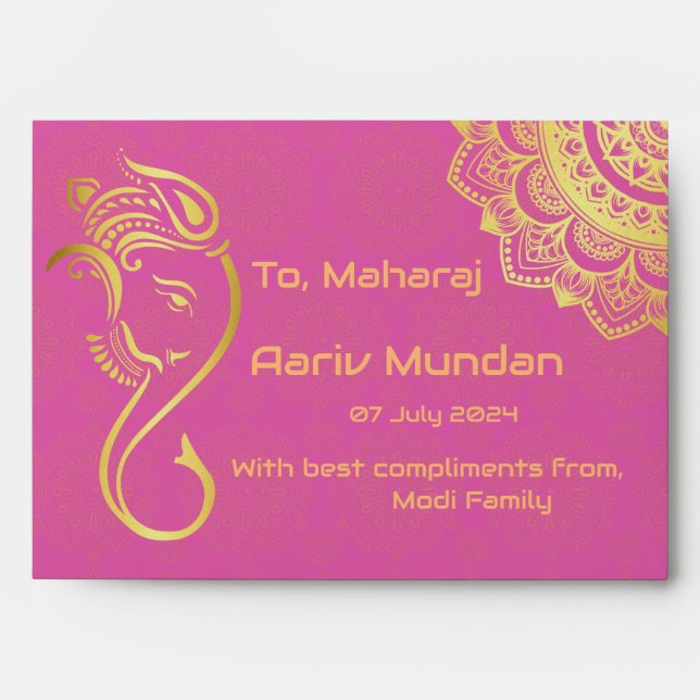 Enveloppe Cadeau d'argent Indien mariage or Ganesha (Devant)