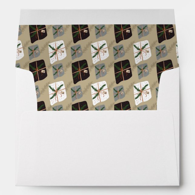 Enveloppe Cadeaux de Noël Foliage Gold Green Adresse de reto (Dos (Bas))