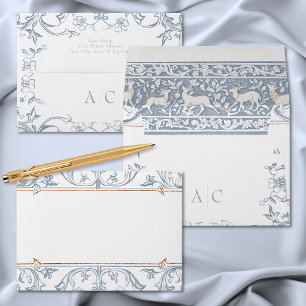 Enveloppe Cadre de Fantaisie Médiévale Bleu Or Gravure Maria