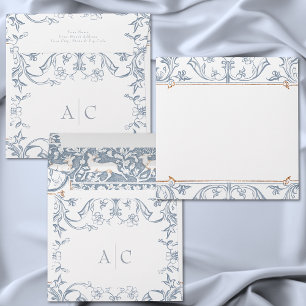 Enveloppe Cadre de Fantaisie Médiévale Bleu Or Mariage Gravu