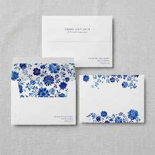Enveloppe Cadre floral bleu pour l'adresse de retour de mari