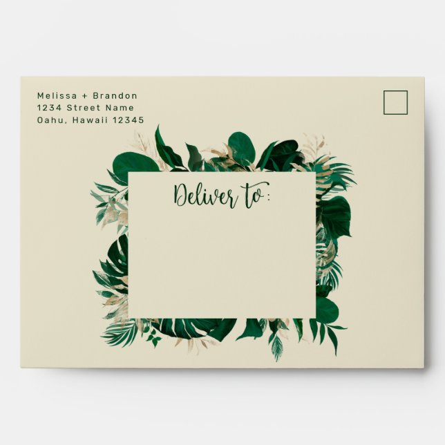 Enveloppe Cadre Tropical Moderne Mariage haut de gamme 5x7 (Devant)