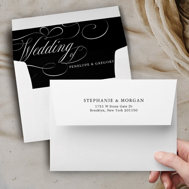 Enveloppe Calligraphie moderne intemporelle noir & blanc mar (Modern calligraphy timeless black and white wedding envelope 1)
