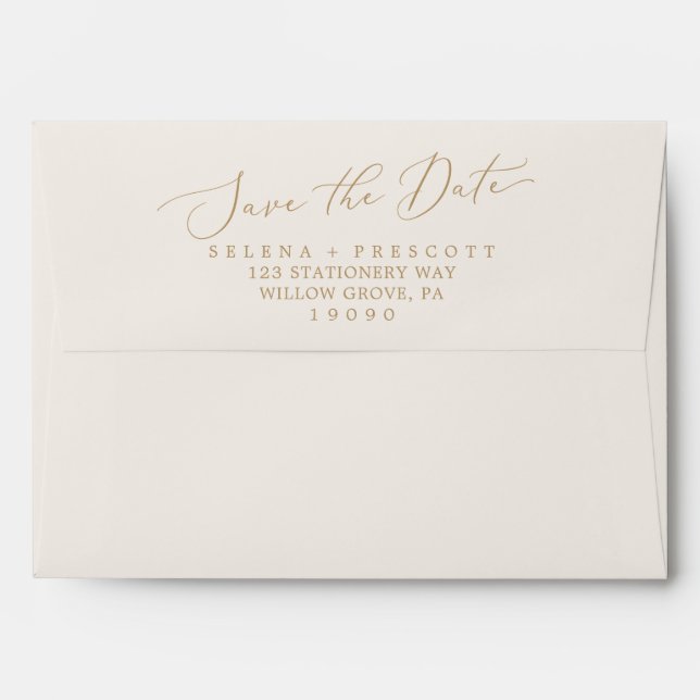 Enveloppe Calligraphie Or Delicate Enregistrer la carte Date (Dos (Haut rabat))
