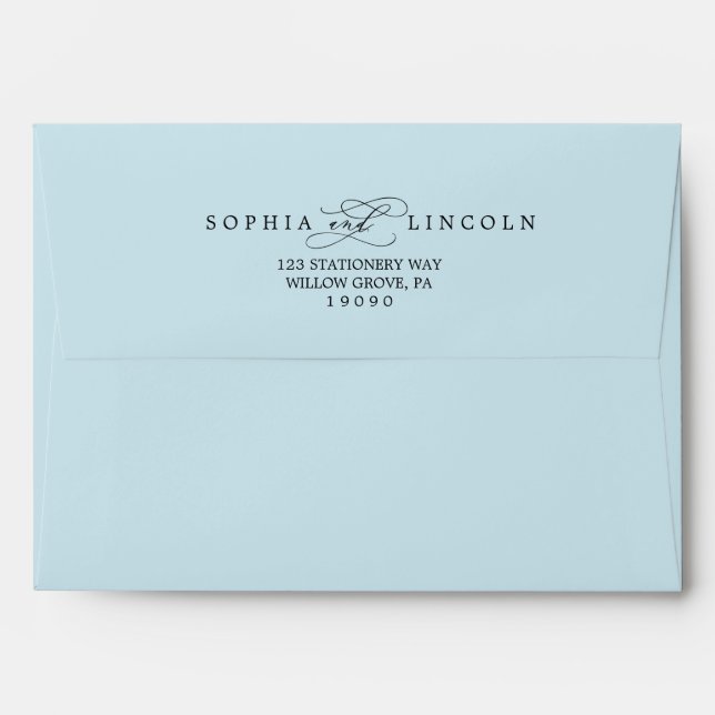 Enveloppe Calligraphie romantique | Mariage bleu clair (Dos (Haut rabat))
