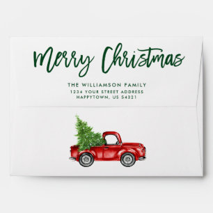 Enveloppe Camion vert de cru de Noël de manuscrit de brosse