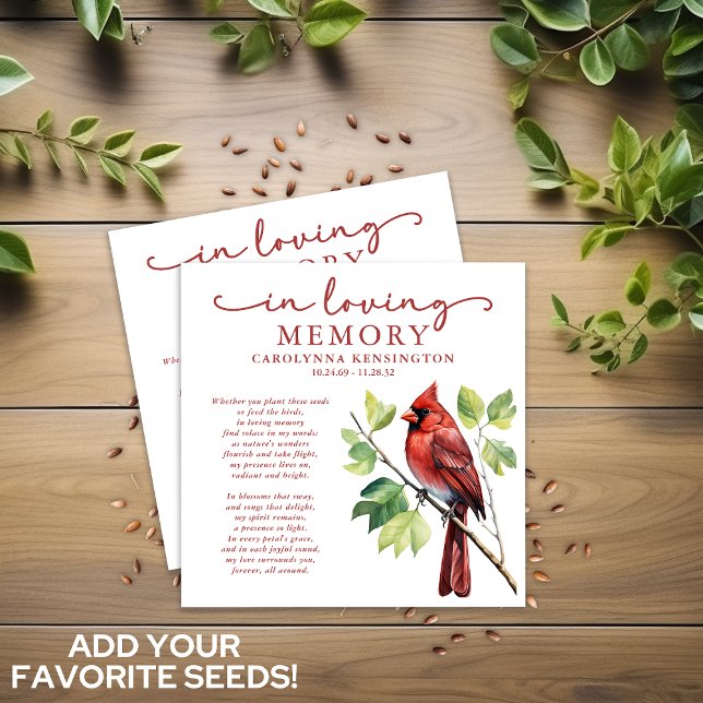 Enveloppe Cardinal Memorial Funeral Bird Seed Packet (Cardinal Memorial Funeral Bird Seed Packet Envelopes)