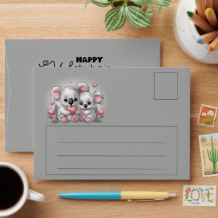 Enveloppe Caricature adorée Koala Coeurs Saint Valentin