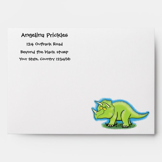 Enveloppe Caricature de dinosaure de triceratops vert mignon (Devant)