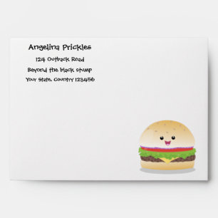Enveloppe Caricature de hamburger kawaii joyeux