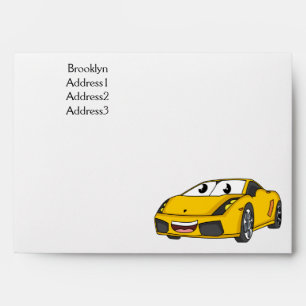 Enveloppe Caricature de voiture sport jaune joyeux