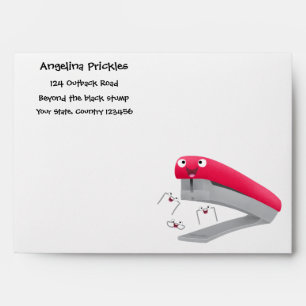 Enveloppe Caricature en agrafeuse rouge pâle