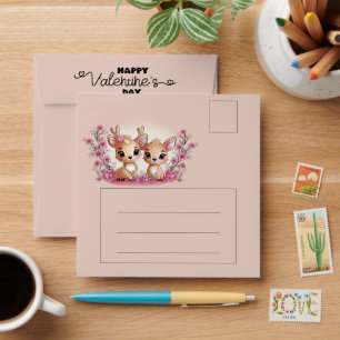Enveloppe Caricature mignonne Bambi Les amoureux Coeurs Sain