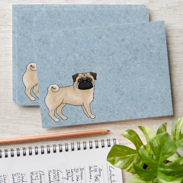 Enveloppe Carlin Faun Chien Cute Mops Chien race Design Blue (Stacked)