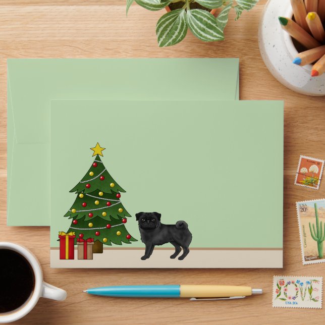 Enveloppe Carlin Noir Joli Chien De Caricature Avec Arbre De (Desk)