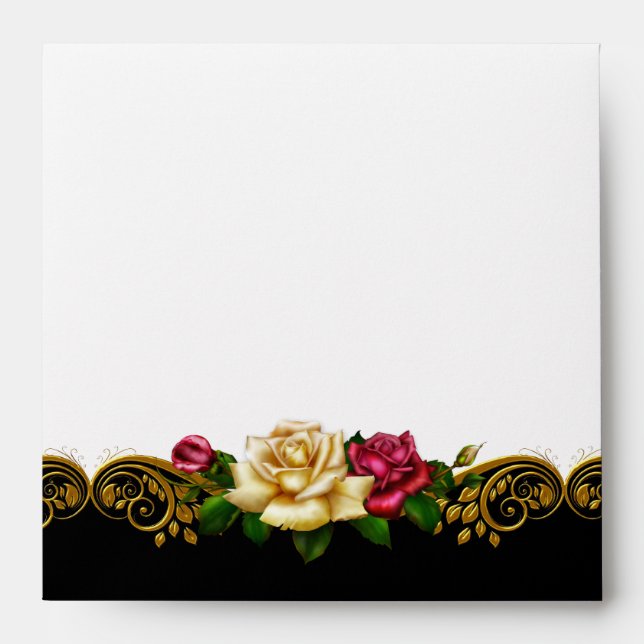 Enveloppe carré Blanc Noir Rose Rose Or (Devant)