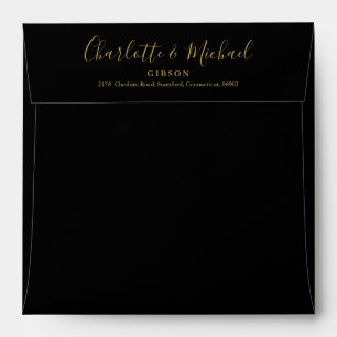 Enveloppe Carré d'adresse de retour de script Black and Gold