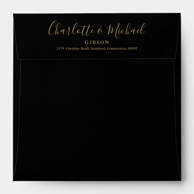 Enveloppe Carré d'adresse de retour de script Black and Gold (Dos (Haut rabat))