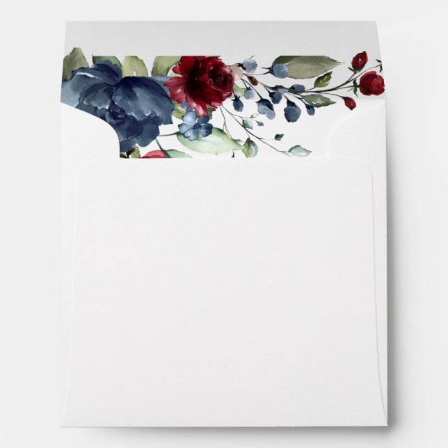 Enveloppe Carré d'aquarelle florale bleu Bourgogne (Dos (Bas))