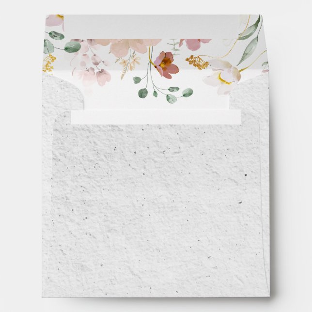 Enveloppe Carré de Fête des mariées de fleurs rose pâle (Dos (Bas))