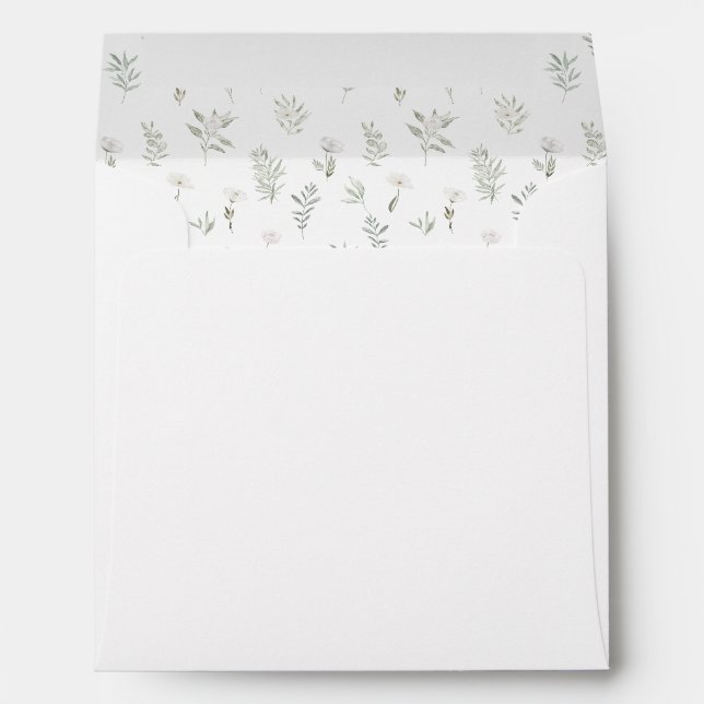 Enveloppe carré de mariage fleurie verdoyante (Dos (Bas))