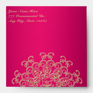 ENVELOPPE CARRÉ DE STYLE INDIEN ROSE ET OR