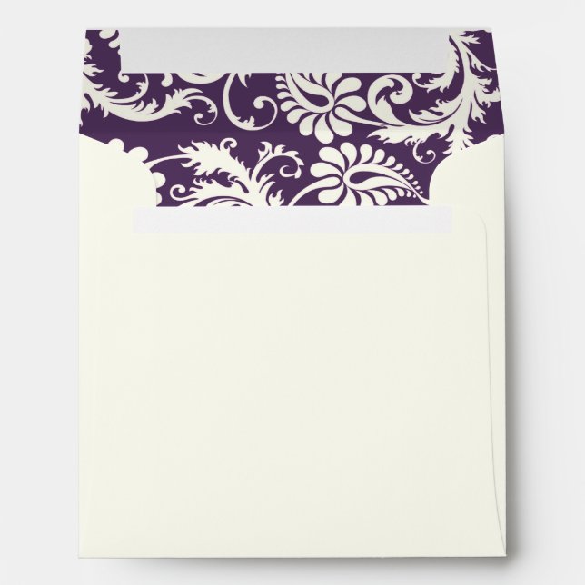 Enveloppe Carré ivoire, violet et rose Damas (Dos (Bas))