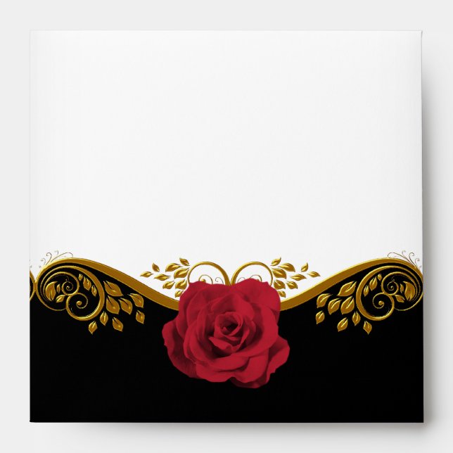 Enveloppe carré Jolie Rose Rouge Noir Blanc (Devant)