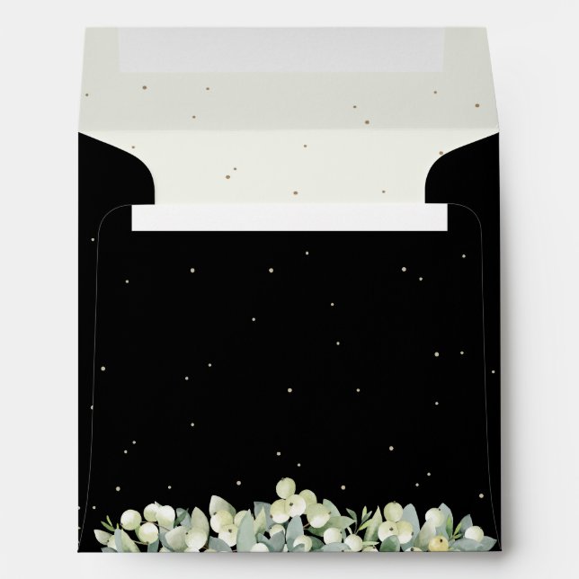 Enveloppe Carré Mariage Black/Creme Snowberry+Eucalyptus (Dos (Bas))