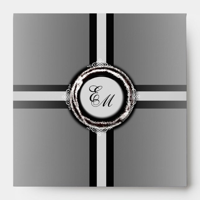 Enveloppe Carré Mariage Monogramme Sceau d'argent (Devant)