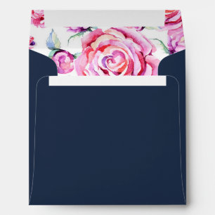 Enveloppe Carré Pink Navy Roses Mariages Adresse de retour