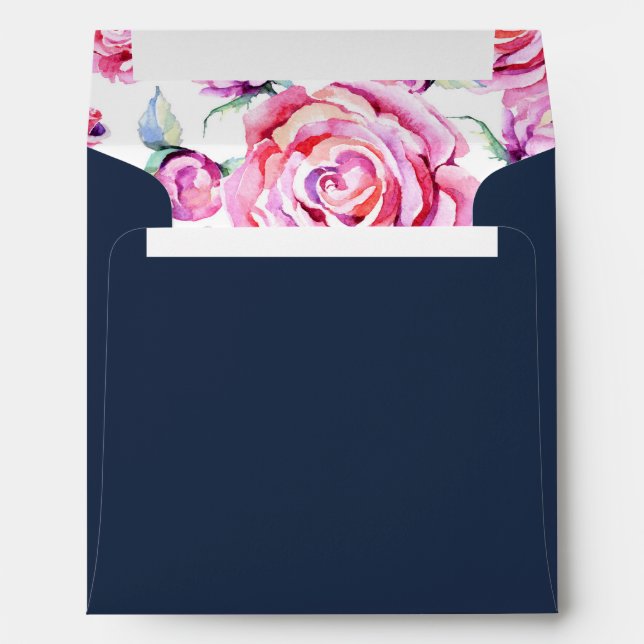 Enveloppe Carré Pink Navy Roses Mariages Adresse de retour (Dos (Bas))